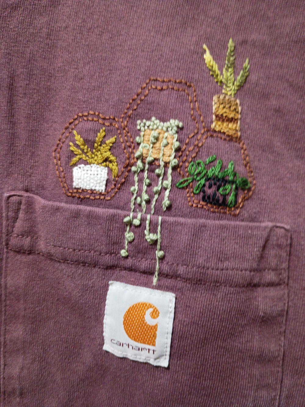 Carhartt Plum Pocket Tee with Embroidered Hanging Plants